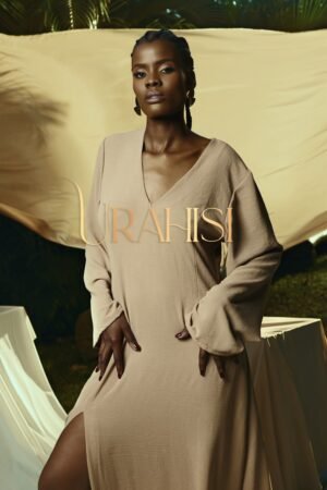 Long Sleeve V Shape Collar Long Dress
